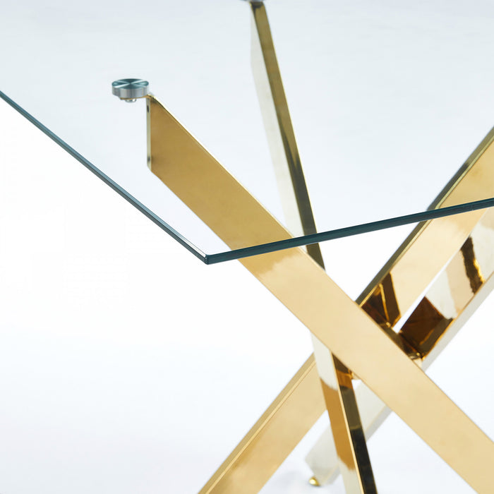 Olivia Square Glass Dining Table with Multi-Use Function,Golden