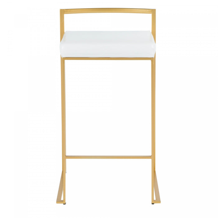 LumiSource Fuji White Faux Leather Contemporary Counter-Height Stool - Set of 2