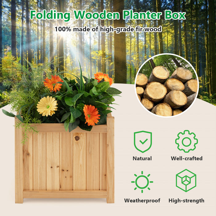Costway 15\" Wooden Planter Box Elevated Outdoor Folding Planter With Removable Bottom