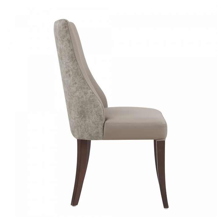 Connie Modern Vegan Leather and Velvet Wood Dining Chair in Taupe - Set of 4