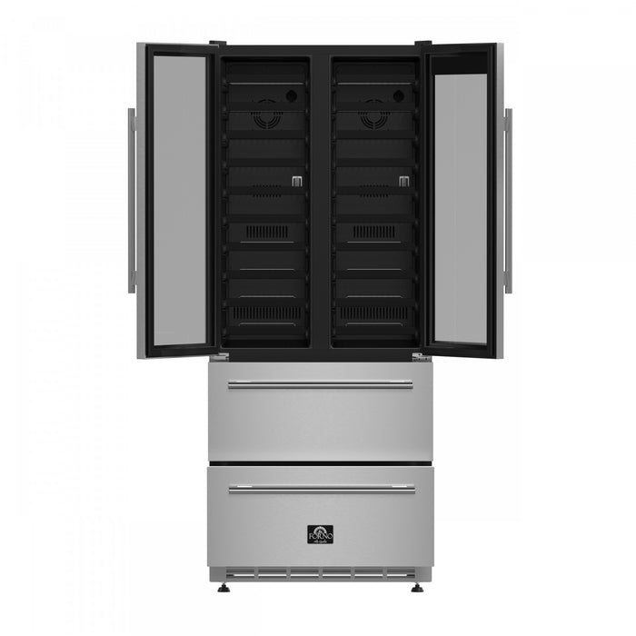 Forno Campania 32\" Wine Cooler, Stainless Steel, Dual Wine Zones,17.7 cu.ft - FWCDR6635-32S