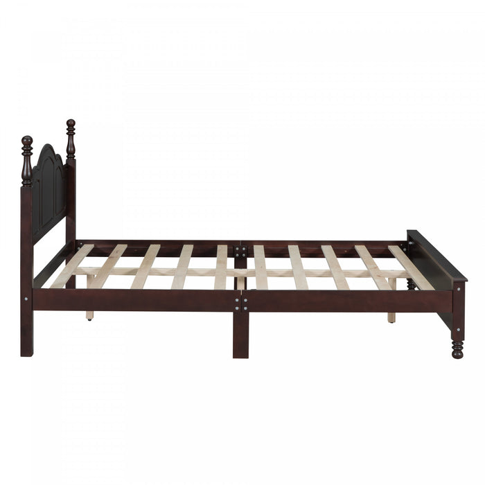 Jessie Retro Style Platform Bed with Wooden Slat Support,Queen Size, Walnut Queen Bed