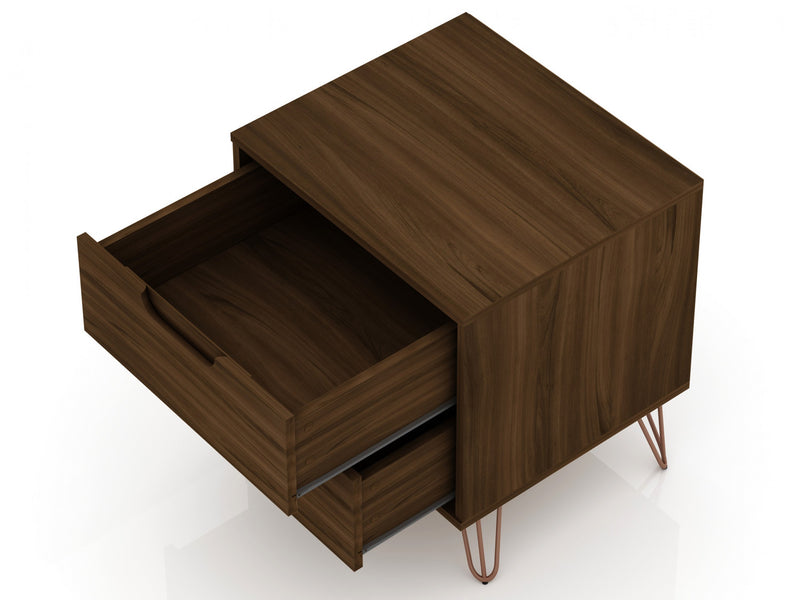Rockefeller Mid-Century Modern 20\" Nightstand in Chestnut Brown (2-Drawer) - Set of 2