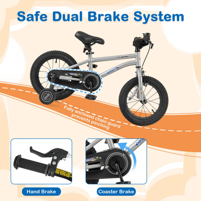 Costway 14-inch Kid's Bike For 3-5 Years Old With Adjustable Saddle & Anti-slip Handlebar Silver