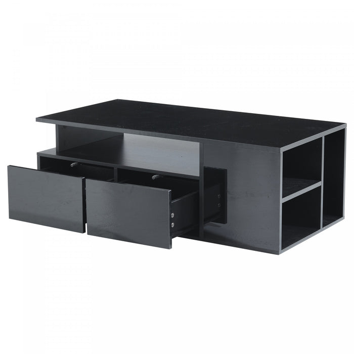 Daniel Coffee Table with LED Lights and Storage Drawers,Black