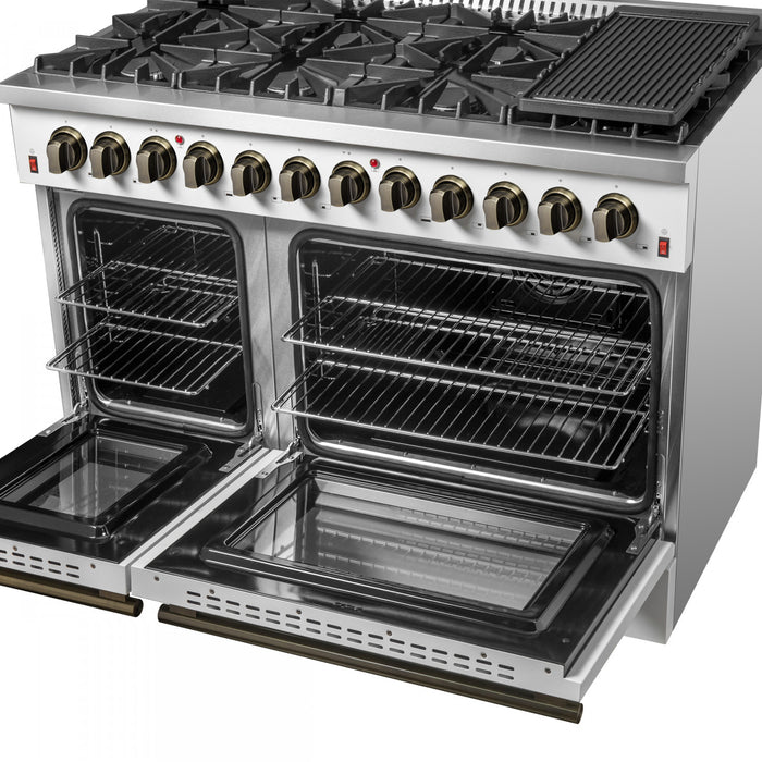 Forno Galiano 48\" White Dual Fual Range, 6.58 cu. ft. double ovens- FFSGS6156-48WHT