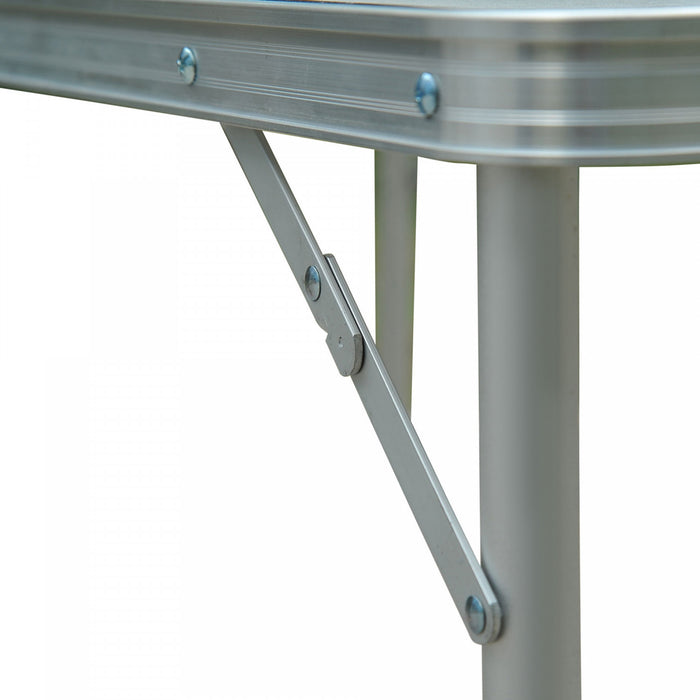 Outsunny 4ft Camping Table Foldable Picnic Garden BBQ Desk Indoor & Outdoor Folding Table with 2 Level Height Adjustable, Aluminum Frame and Carrying Handle, Silver