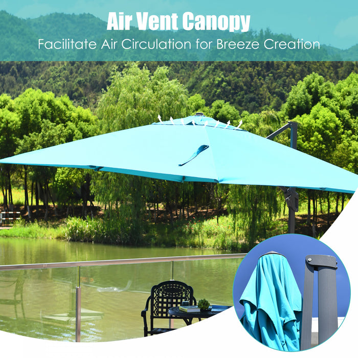 Costway 10'x13' Patio Offset Cantilever Umbrella Aluminum 360° Rotation Tilt Turquoise