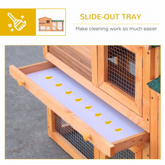 Pawhut Two-level Rabbit Hutch Small Animal House Pet Bunny Cage Home W/ Outdoor Run Water & Uv Resistant Roof Access Ramp Natural Finish Guinea Pig Bunny Hamster Habitat