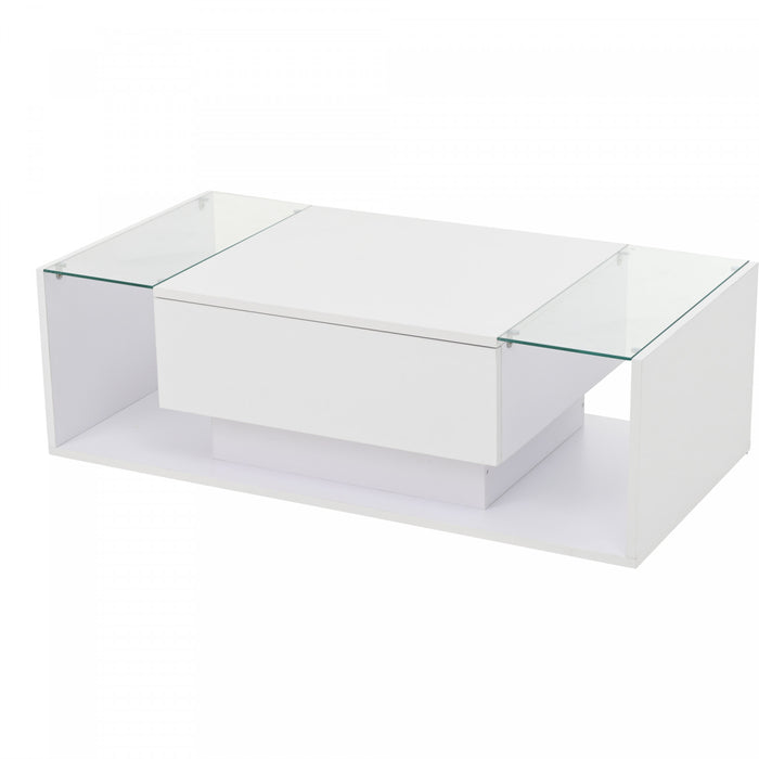 Evan Coffee Table with LED Lighting and Glass Top,White