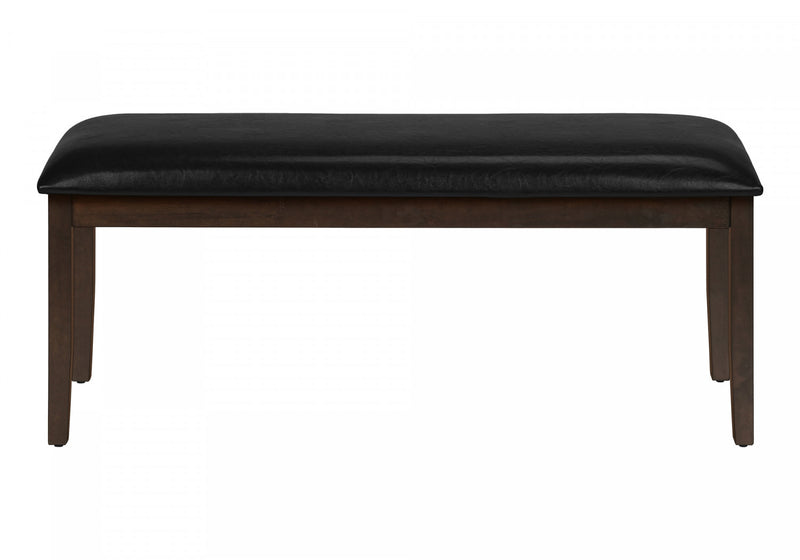 Bench Rectangular Dining Room Hallway Entryway Brown Solid Wood Black Leather-Look Transitional