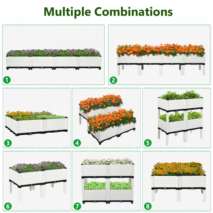 Costway Set Of 4 Raised Garden Bed Elevated Flower Vegetable Herb Grow Planter Box White