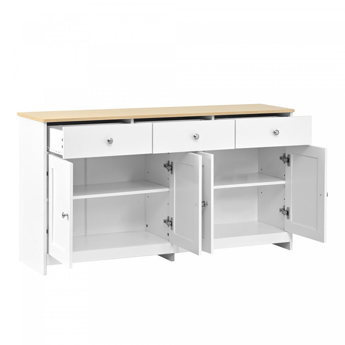 Grace 55.1\" Rustic Wood Buffet Cabinet with Doors and Drawers,White Accent Cabinet
