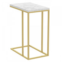 19” C-Shaped Marble Gold Metal End Table With Metal Frame - Multicolour 