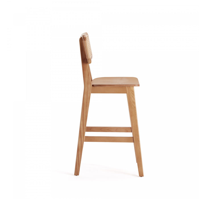 Versailles Industry Chic Cane Back Wood Counter Stool in Natural - Set of 2