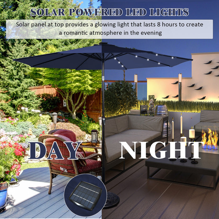 Costway 9 FT Patio Solar Umbrella LED Patio Market Steel Tilt with Crank Outdoor Navy
