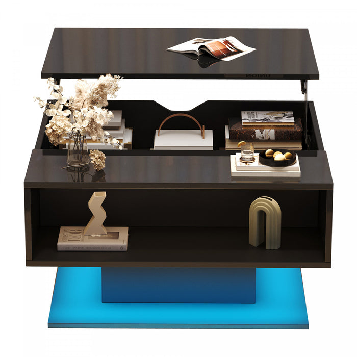 Ethan Coffee Table with Lift-Top and LED Lights,Black