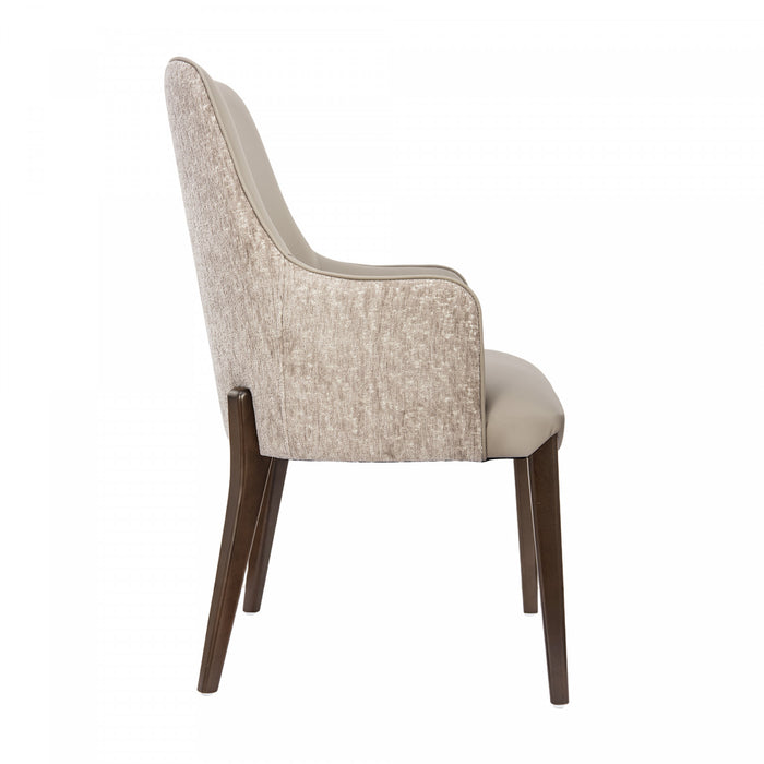 Belmont Contemporary Chenille and Faux Leather Wood Upholstered Armchair in Taupe
