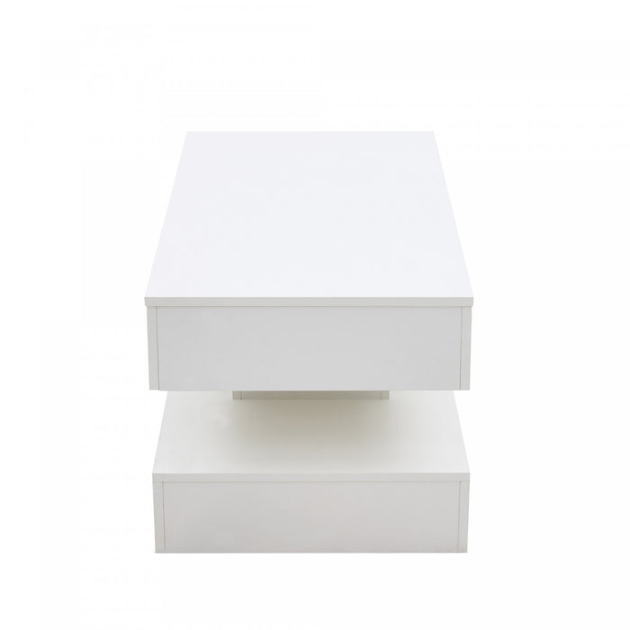 Flexi 39.9 Inch Hydraulic Lift-Top Coffee Table with LED Lighting and Hidden Storage, White
