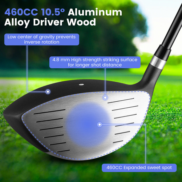 Costway 9 Pcs Men's Complete Golf Club Set Right Handed With 460cc Alloy Driver Irons Navy