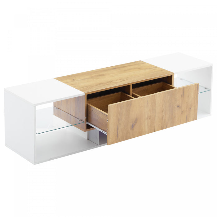 Lucas Modern TV Stand for 70 Inch TVs with Storage Drawers and LED Lighting,White