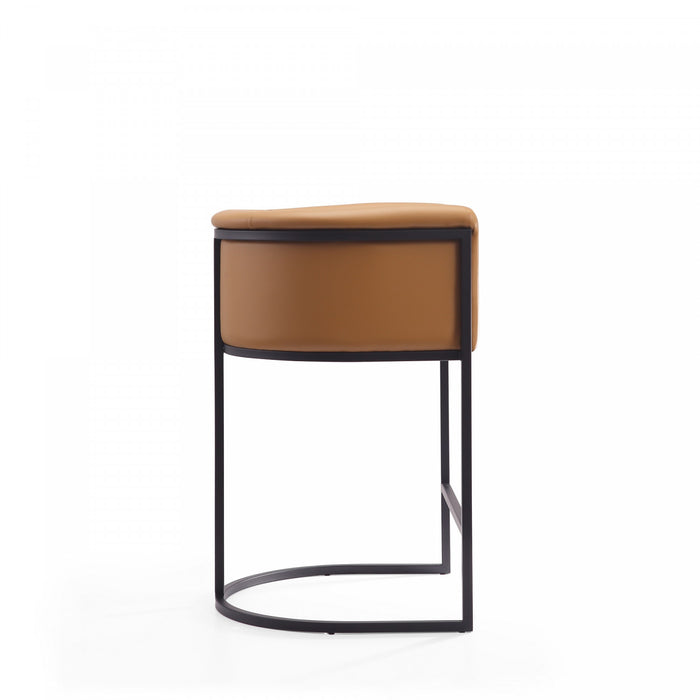 Cosmopolitan Mid-Century Modern Metal Upholstered Counter Stool in Camel - Set of 3 Bar Stool