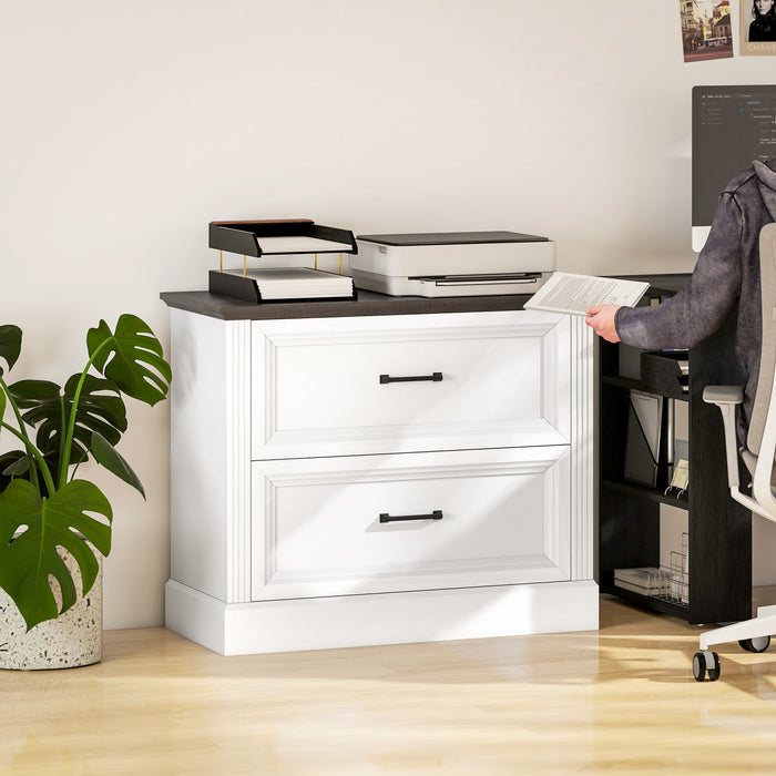 HOMCOM Lateral File Cabinet with 2 Drawers, Farmhouse Filing Cabinet, White