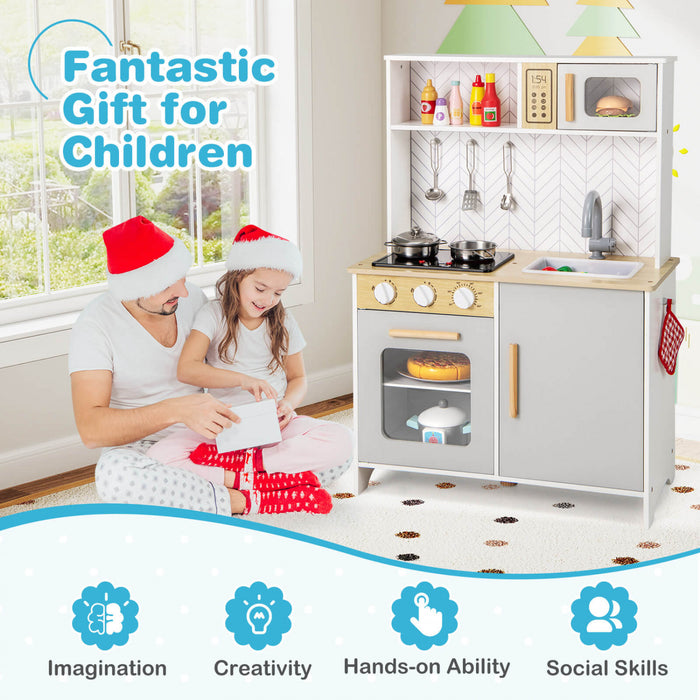 Costway Kids Kitchen Playset With Lights Sounds Microwave Stoves Oven Cooking Accessories