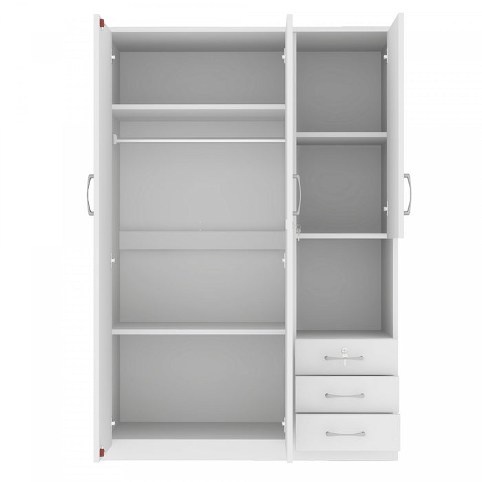 Lydia 47.2\" 2-doors Wooden Wardrobe Storage With Shelves And 3 Drawers, White