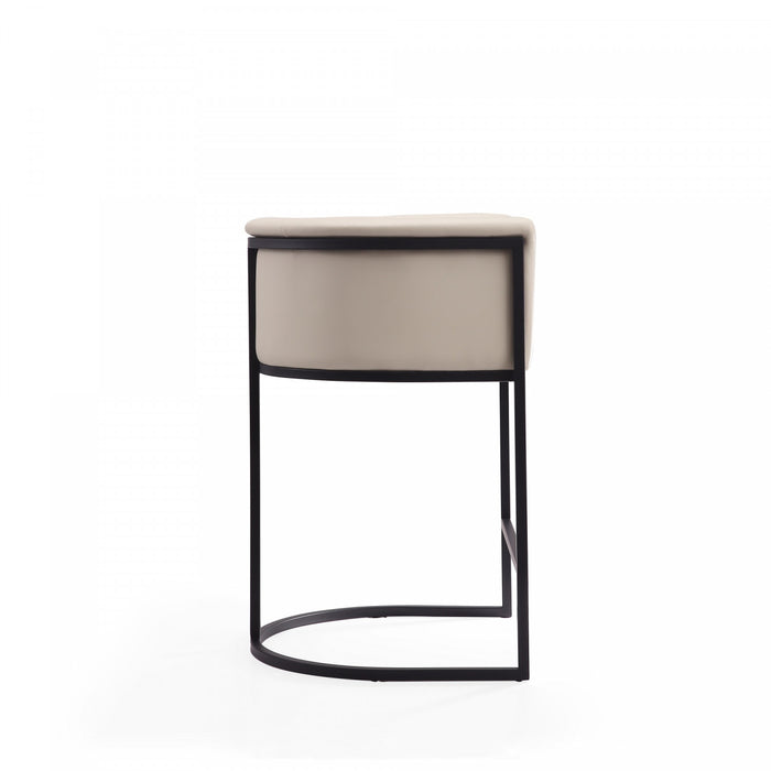 Cosmopolitan Mid-Century Modern Metal Upholstered Counter Stool in Cream - Set of 2 Bar Stool