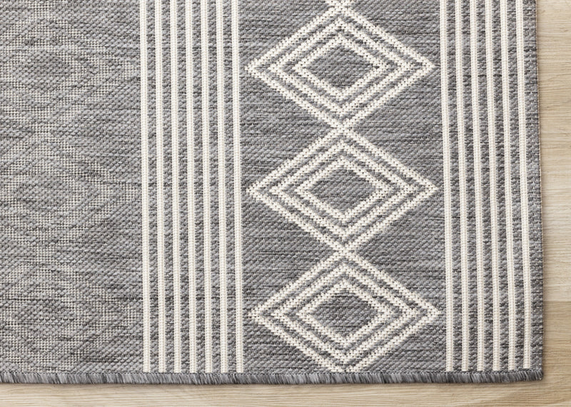 Jackson Grey White Patterned Rows Rug, 6'7\" x 9'6\" Outdoor Area Rug