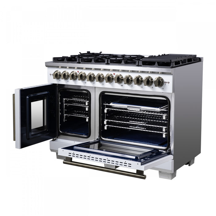 Forno Capriasca 48\" French Door Dual Fuel Range, White, 6.58 cu. ft. - FFSGS6387-48WHT