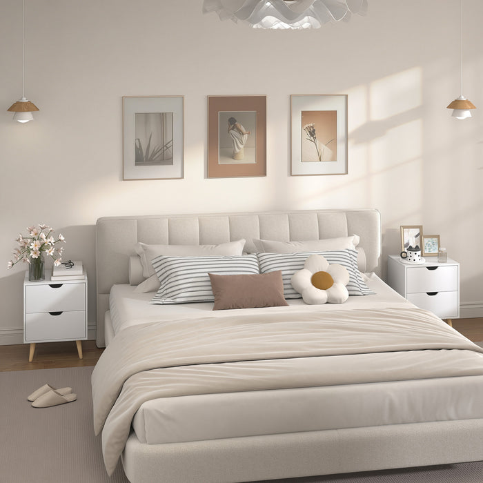 Modern Nightstand Set of 2, Bedside Table with 2 Drawers and Wood Legs