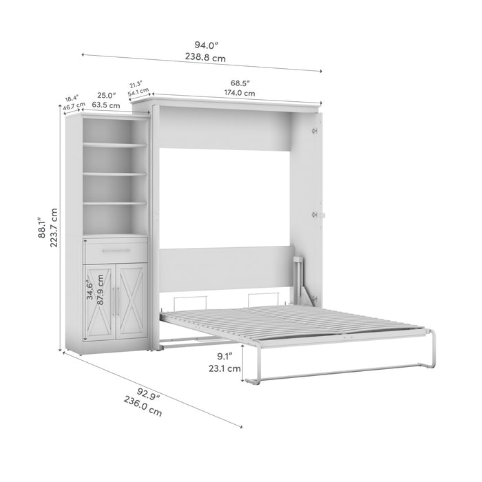 Bestar Key West Queen Murphy Bed & Closet Organizer with Drawer & Doors (94 W) - Pure White Oak