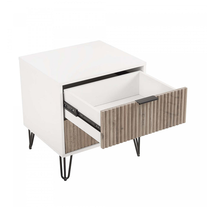 Dumbo Modern 20\" Fluted Nightstand in Rustic Gray and White (2-Drawer) - Set of 2