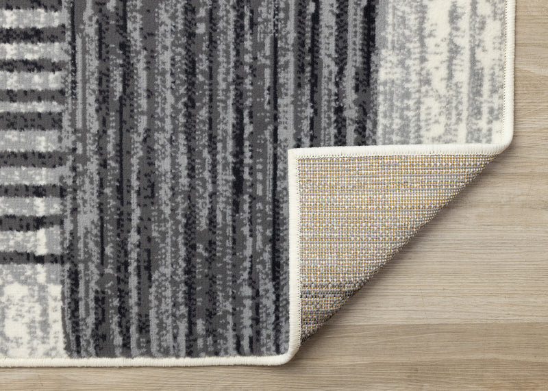Forte White Grey Black Modern Striped Patches Area Rug - 7'9\" x 10'6\"