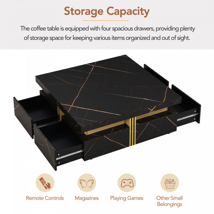 Marcia 43.3\" Square Engineered Wood Coffee Table With Storage Drawers, Black