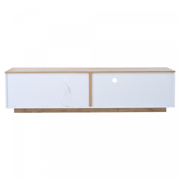 Lumina 64.9 Inch TV Cabinet with LED Lights and High-Gloss Finish, White/Wood