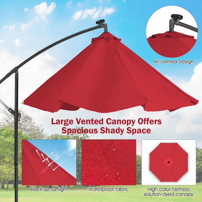 Costway 10FT Cantilever Solar Powered 32LED Lighted Patio Offset Umbrella Outdoor Wine
