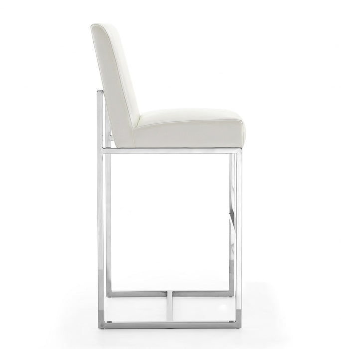 Element Modern Metal Upholstered Barstool in Pearl White - Set of 3