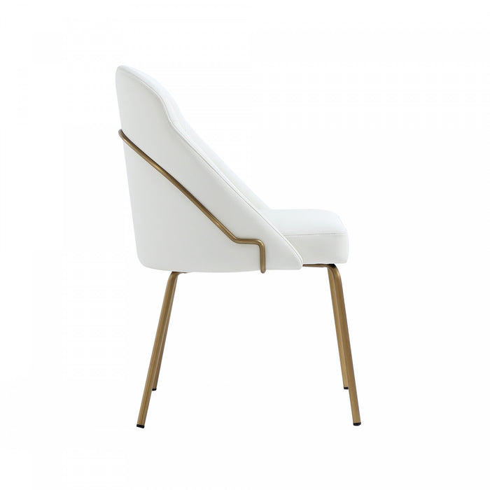 Gracie Modern Vegan Leather Metal Dining Chair in White and Gold - Set of 2