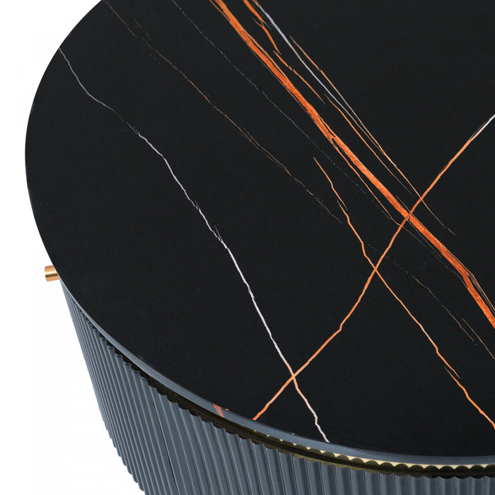 Nelson 31.5\" Modern Round Coffee Table With 2 Storage Drawers, Black