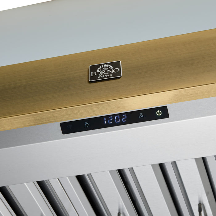 Forno Vittorio 36-Inch Wall Mount Range Hood, White with Antique Brass Trim-FRHWM5078-36BLK