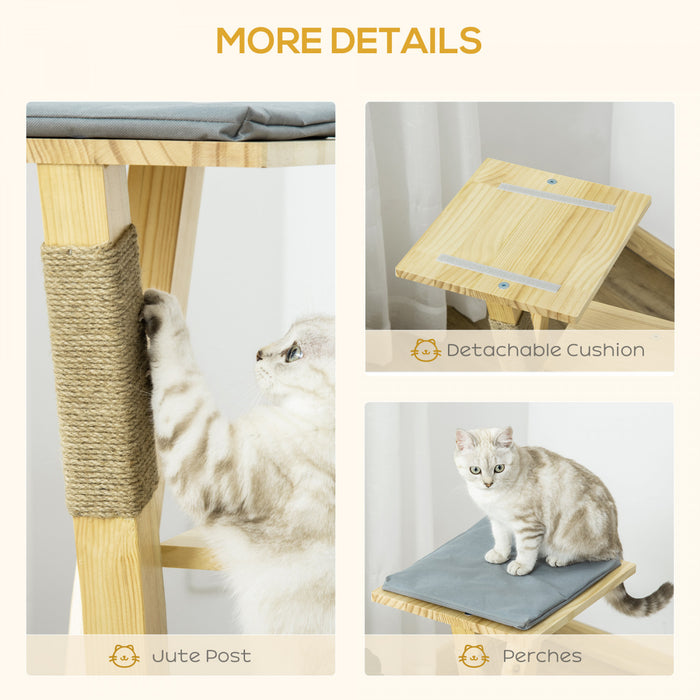 Pawhut 31\" Cat Tree Kitty Activity Center Pinewood Cat Climbing Toy Indoor Outdoor Pet Furniture With Jute Scratching Post Perch Cushion Natural
