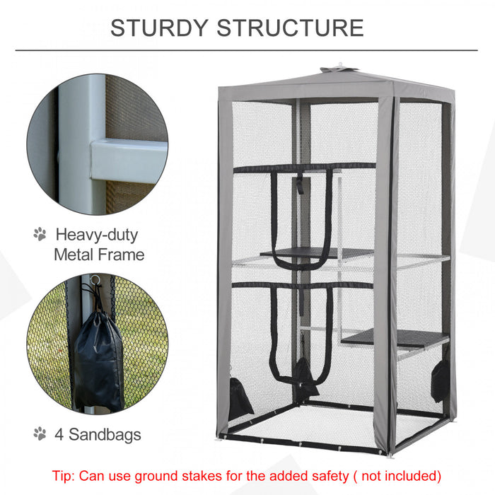 Pawhut Large Catio Outdoor Cat Enclosure Cat House Indoor Kitten Cage Pet Kennel With 3 Platforms, Zippered Doors, And 4 Sandbags 39\" X 39\" X 79\"