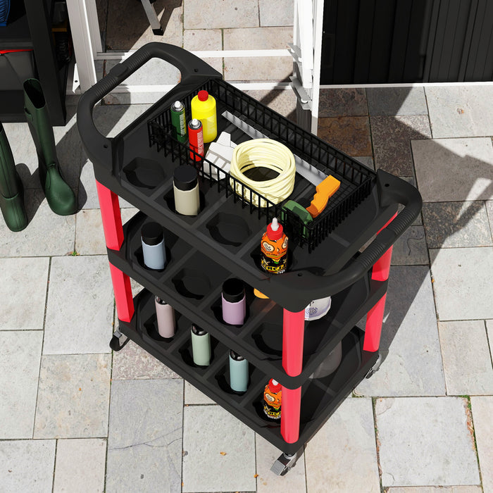 Homcom 3-tier Rolling Tool Cart With Wheels, Plastic Utility Cart, Black