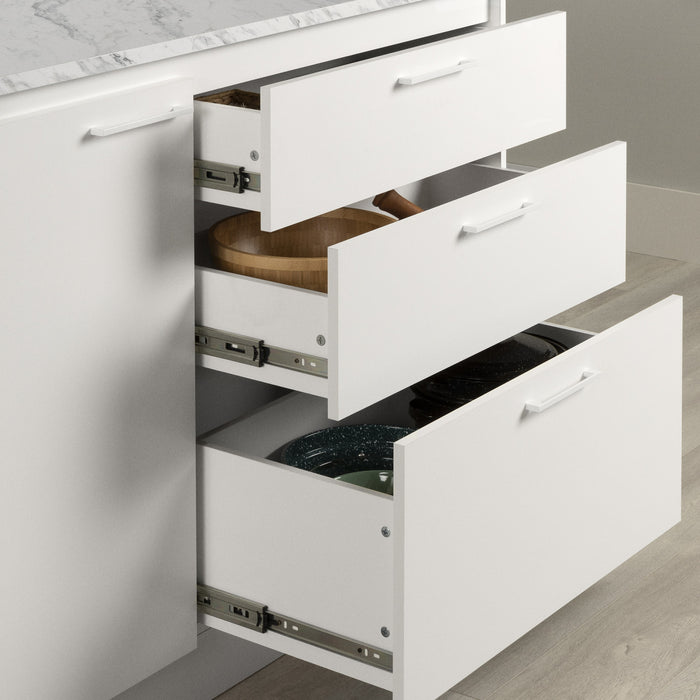 Myro Kitchen Island With Door And Drawers - Faux White Marble And White 