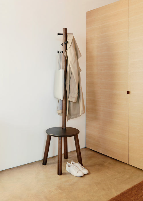 Umbra Modern Wood Pillar Stool and Coat Rack - Black and Walnut