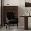 Beever Modern Chenille Wood Armchair in Black | Fauteuil moderne Beever en chenille avec accoudoirs en bois, coloris noir