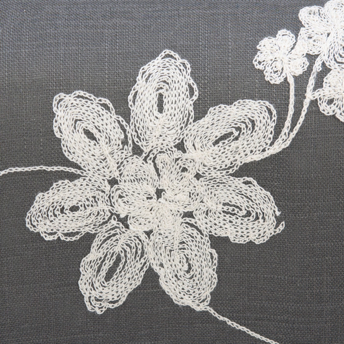 Kenna Embroidered Linen-Look Fabric Floral  Accent Chair - Grey
